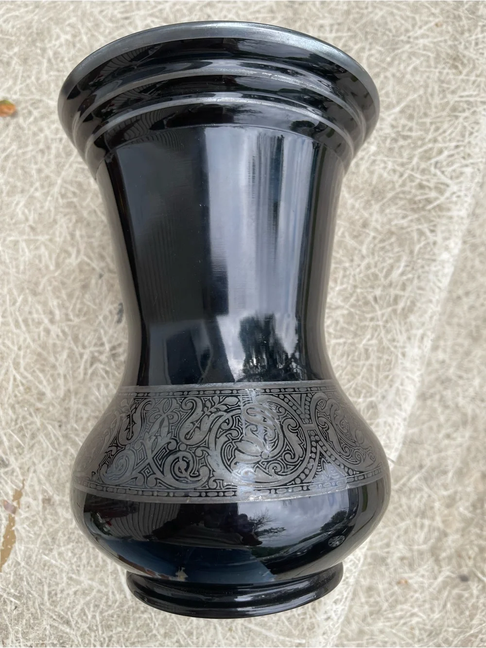 Antique Amethyst black tinted purple with sterling silver engraving vase